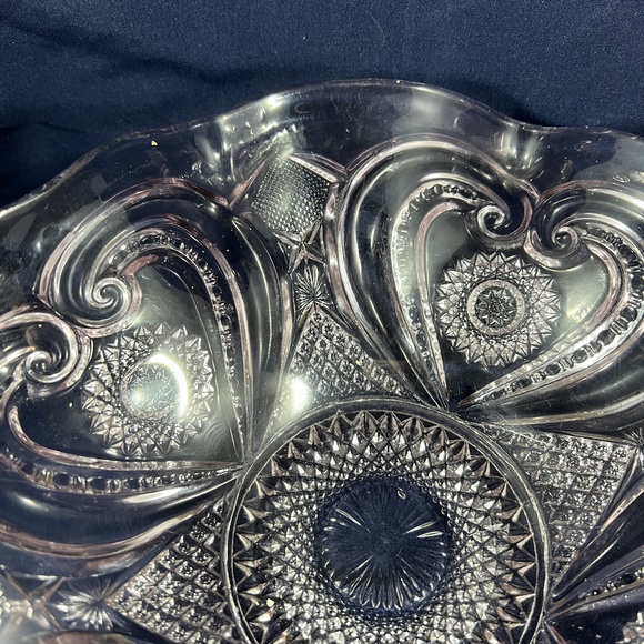 Vintage EAPG Imperial Heart Ruffled Bowl Purple Ornate Elegant Cut Glass Decor - Picture 4 of 6